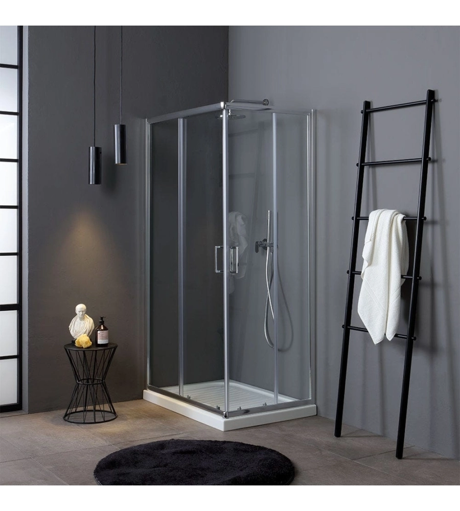 Box doccia rettangolare "Terra" in alluminio cromato 70x100x185 cm