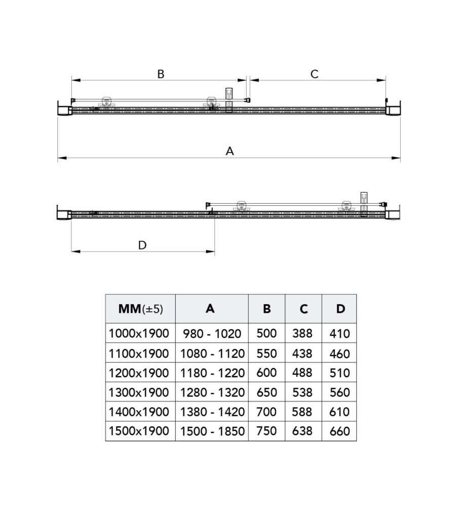 Porta doccia per nicchia "Luna" nero opaco 130x190 cm
