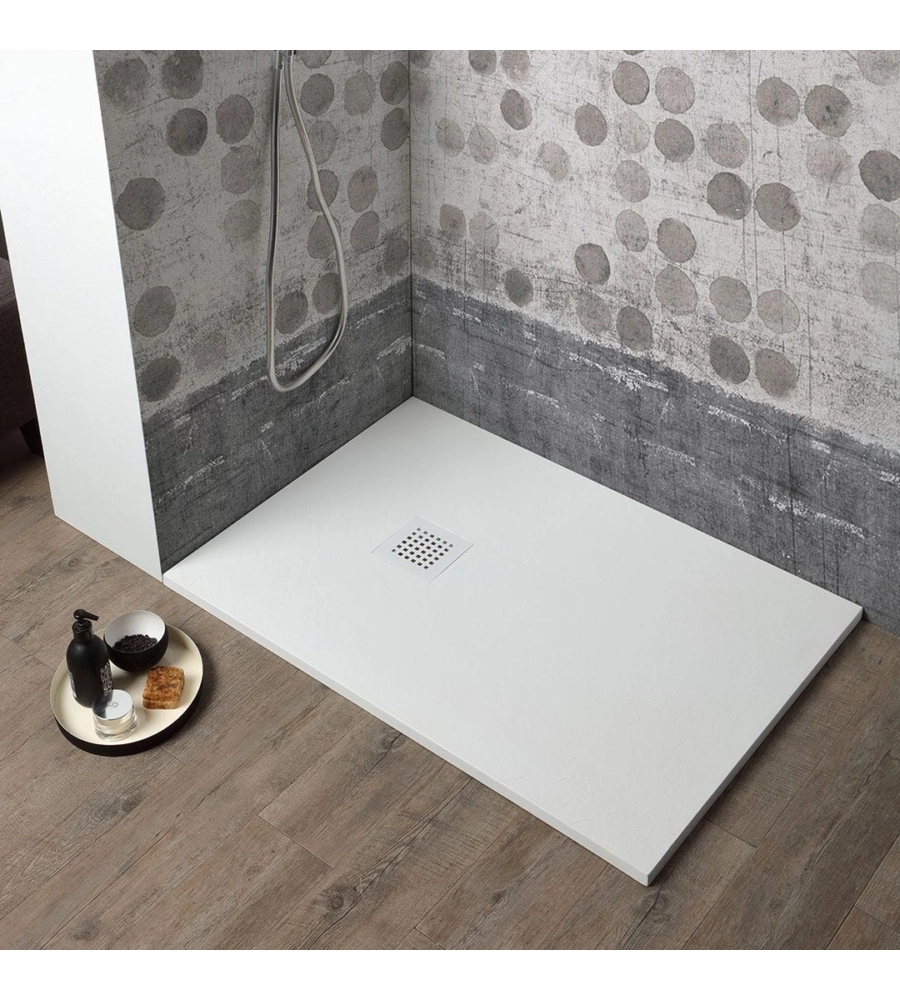 Piatto doccia rettangolare in resina bianco opaco 80x100 cm