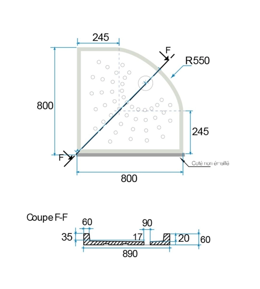 Piatto doccia semircolare in ceramica bianco 80 cm