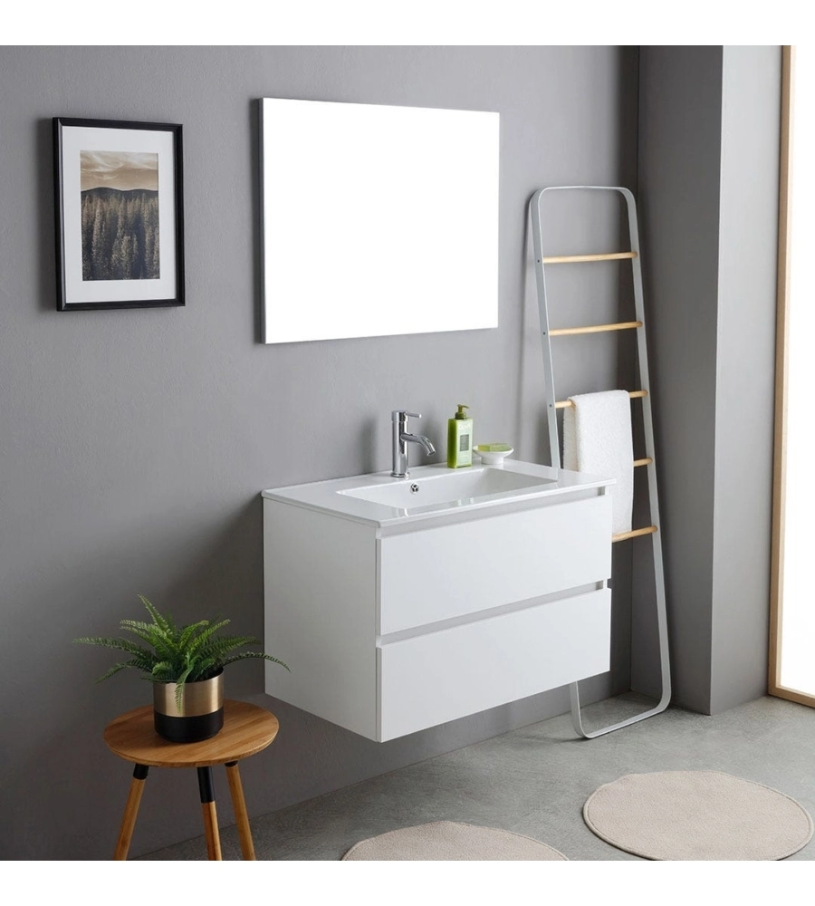 Mobile bagno sospeso "Capri" 2 cassetti bianco 80 cm