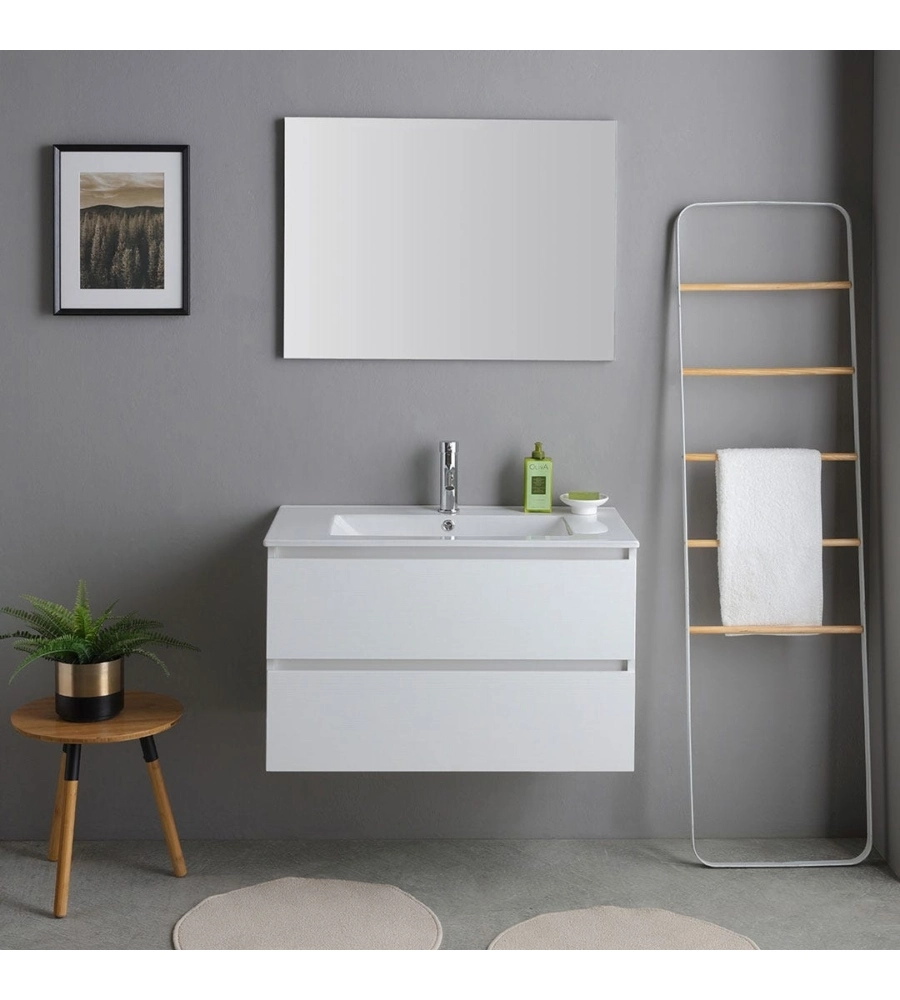 Mobile bagno sospeso "Capri" 2 cassetti bianco 80 cm