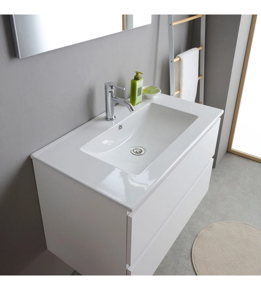 Mobile bagno sospeso "Capri" 2 cassetti bianco 80 cm