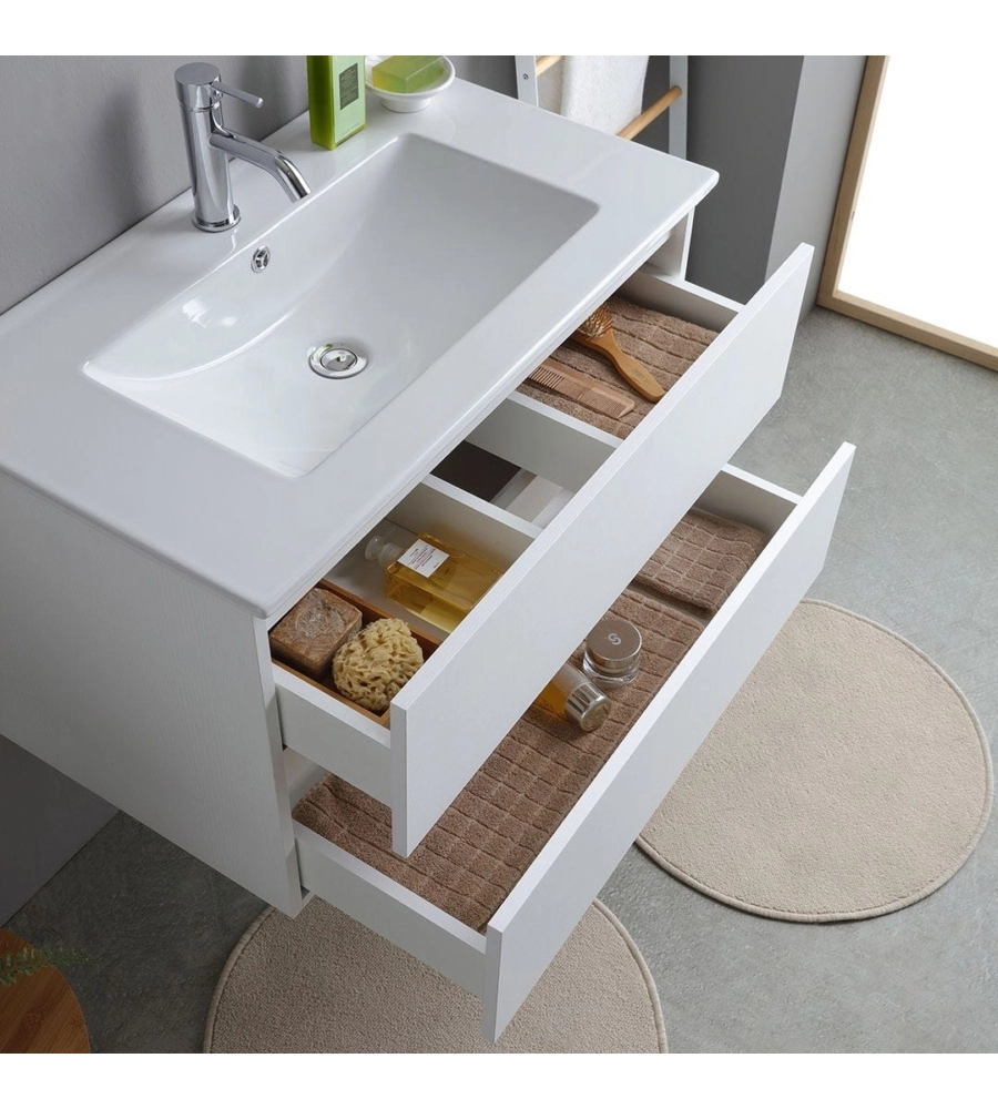 Mobile bagno sospeso "Capri" 2 cassetti bianco 80 cm