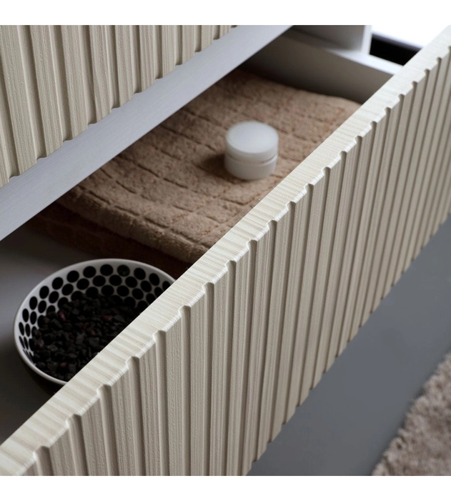 Mobile bagno sospeso "Ischia" 2 cassetti bianco cannettato rovere 80 cm