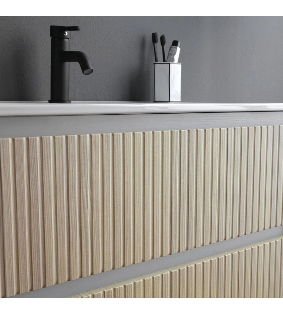 Mobile bagno sospeso "Ischia" 2 cassetti bianco cannettato rovere 80 cm