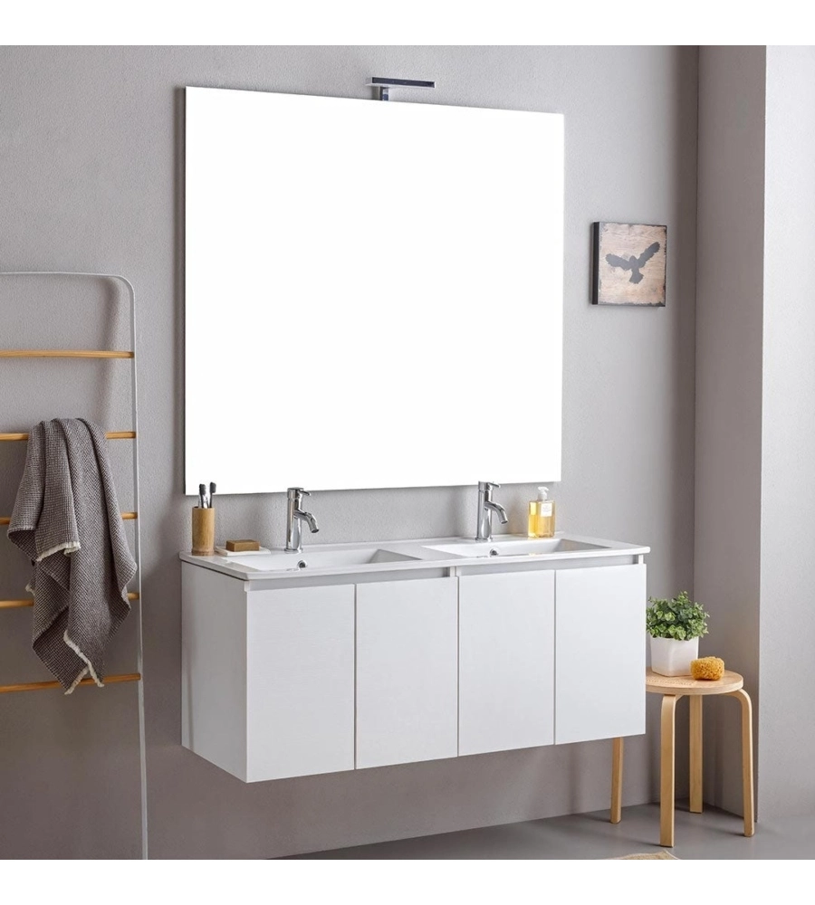 Mobile bagno sospeso "Ischia" 2 cassetti bianco cannettato 120 cm