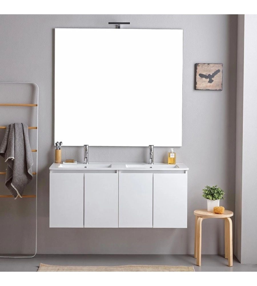 Mobile bagno sospeso "Ischia" 2 cassetti bianco cannettato 120 cm