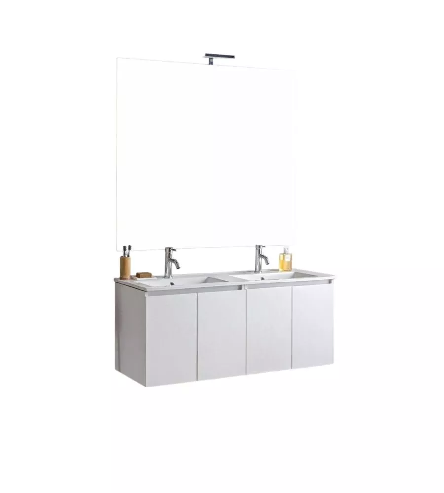 Mobile bagno sospeso "Ischia" 2 cassetti bianco cannettato 120 cm