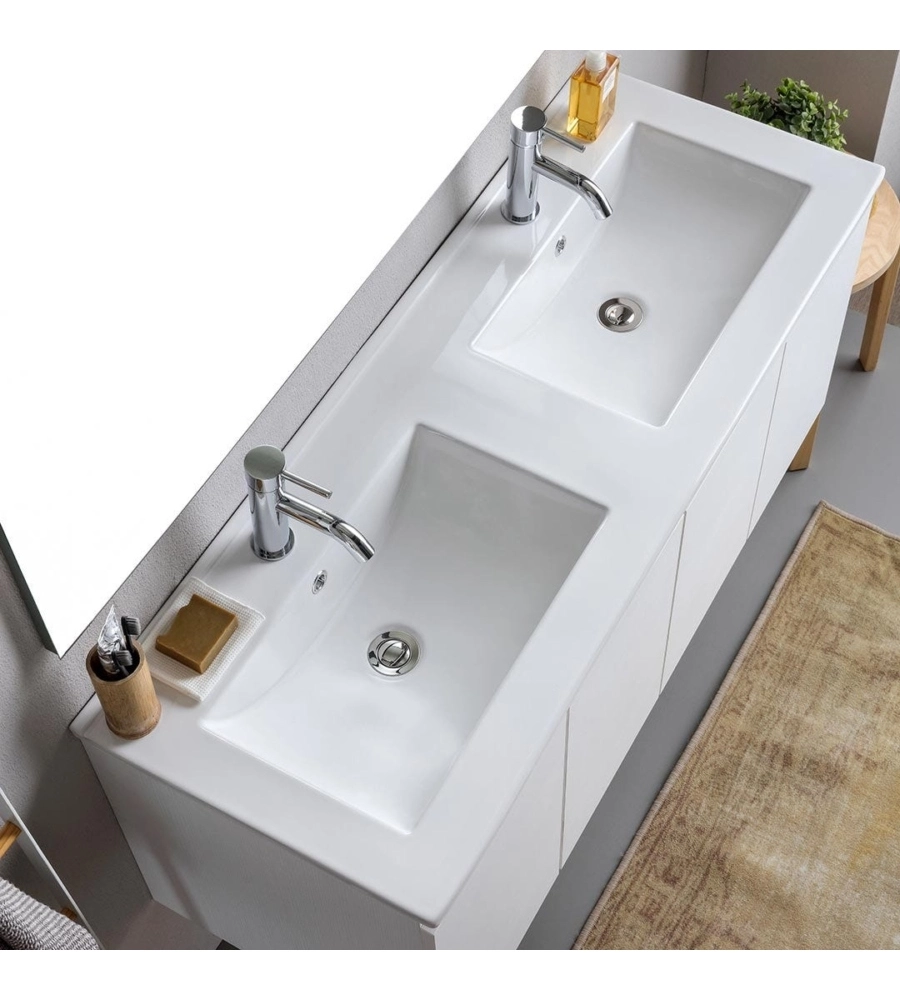 Mobile bagno sospeso "Ischia" 2 cassetti bianco cannettato 120 cm