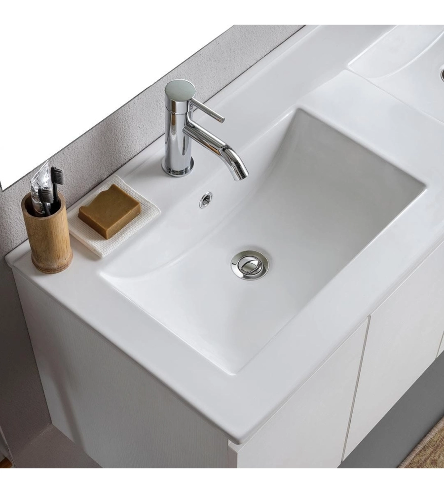 Mobile bagno sospeso "Ischia" 2 cassetti bianco cannettato 120 cm