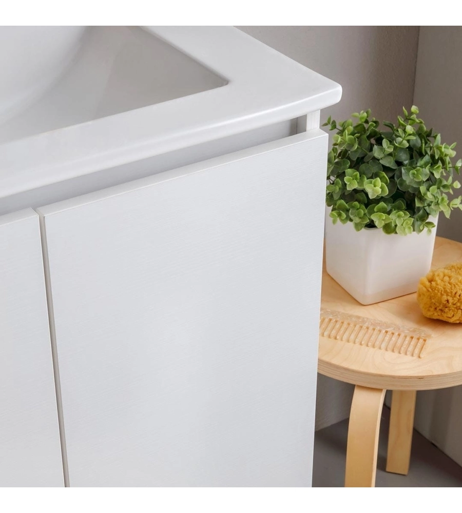 Mobile bagno sospeso "Ischia" 2 cassetti bianco cannettato 120 cm