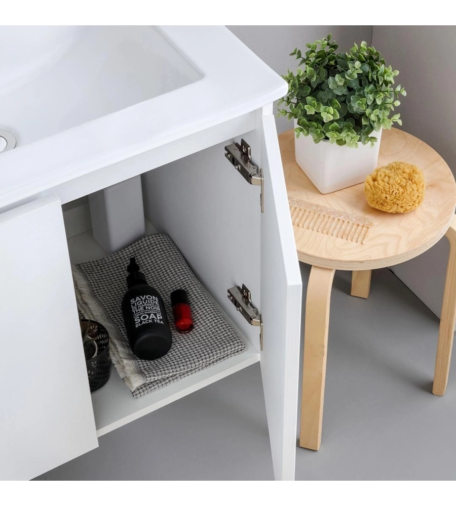 Mobile bagno sospeso "Ischia" 2 cassetti bianco cannettato 120 cm