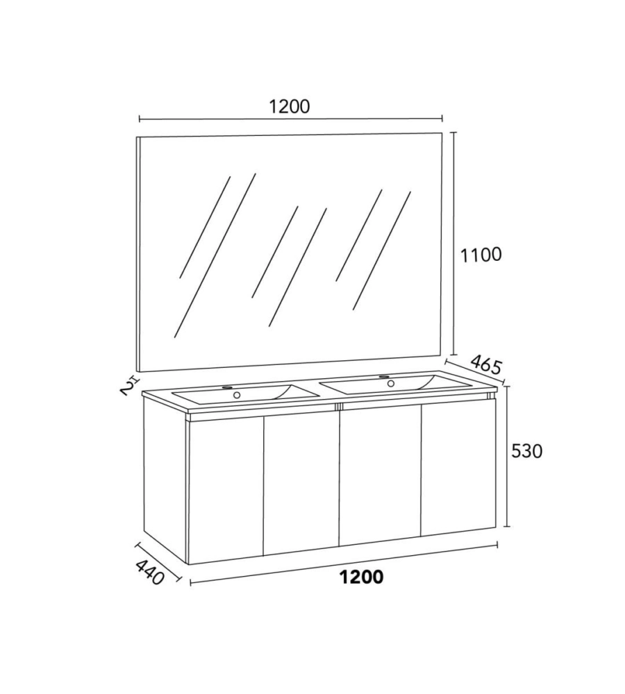 Mobile bagno sospeso "Ischia" 2 cassetti bianco cannettato 120 cm