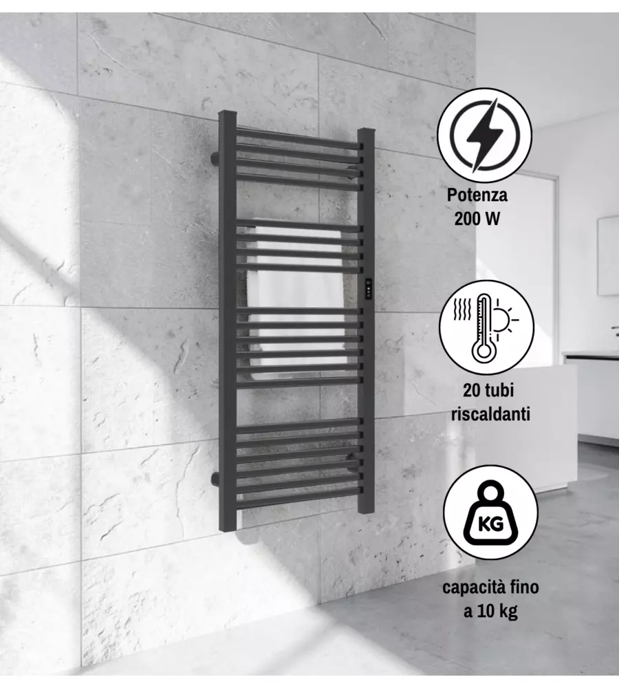 Scaldasalviette elettrico da parete Ignip grigio 200W