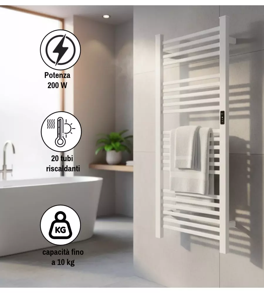 Scaldasalviette elettrico da parete Ignip bianco 200W