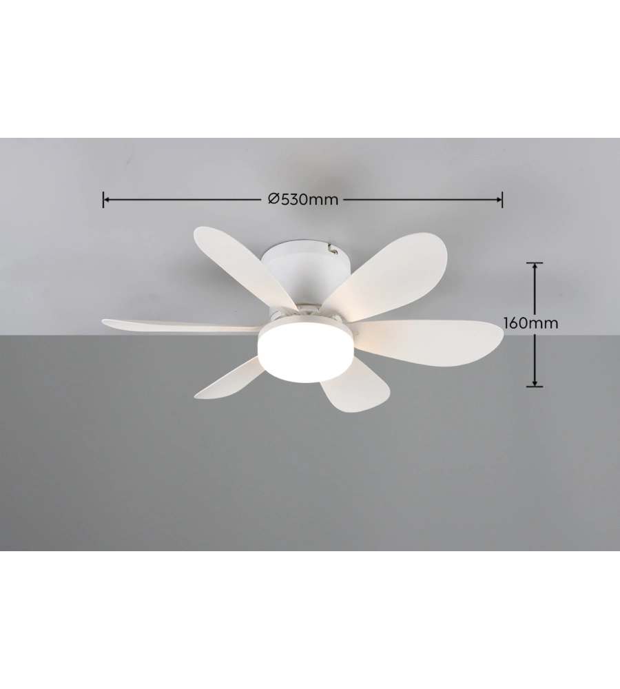 Plafoniera led con ventilatore "Lund" bianco 6 pale 53 cm