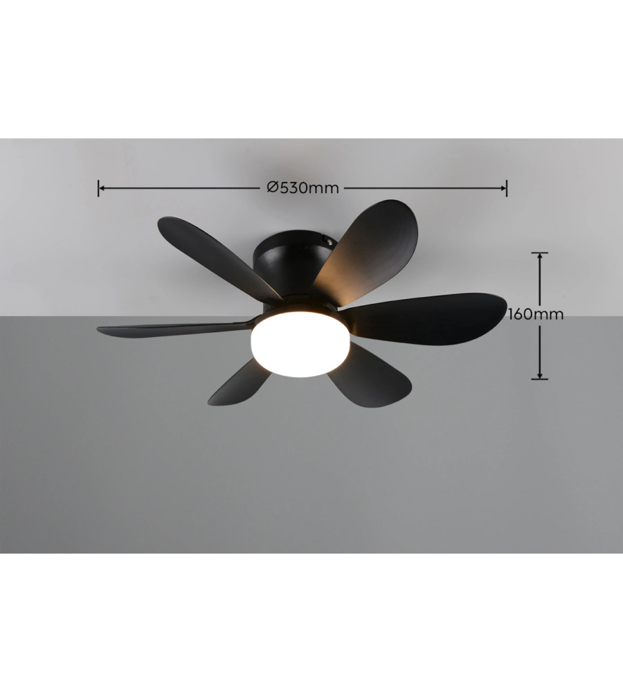 Plafoniera led con ventilatore "Lund" nero 6 pale 52 cm