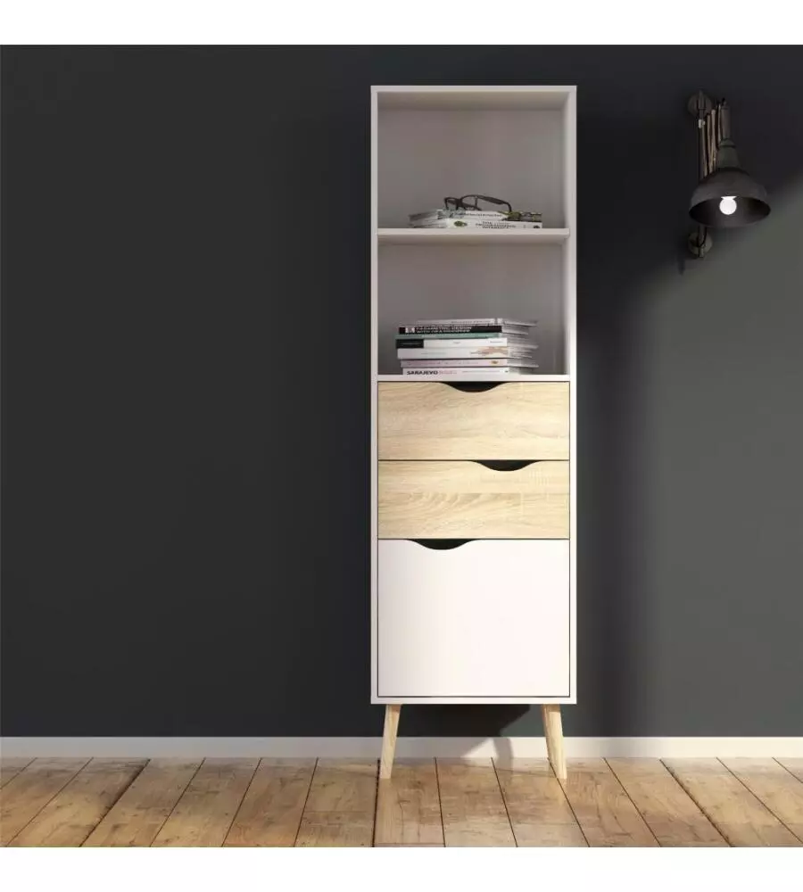 Vetrina 2 cassetti e 1 anta "Oslo" bianco e quercia 50,2x39,1x171,3 cm