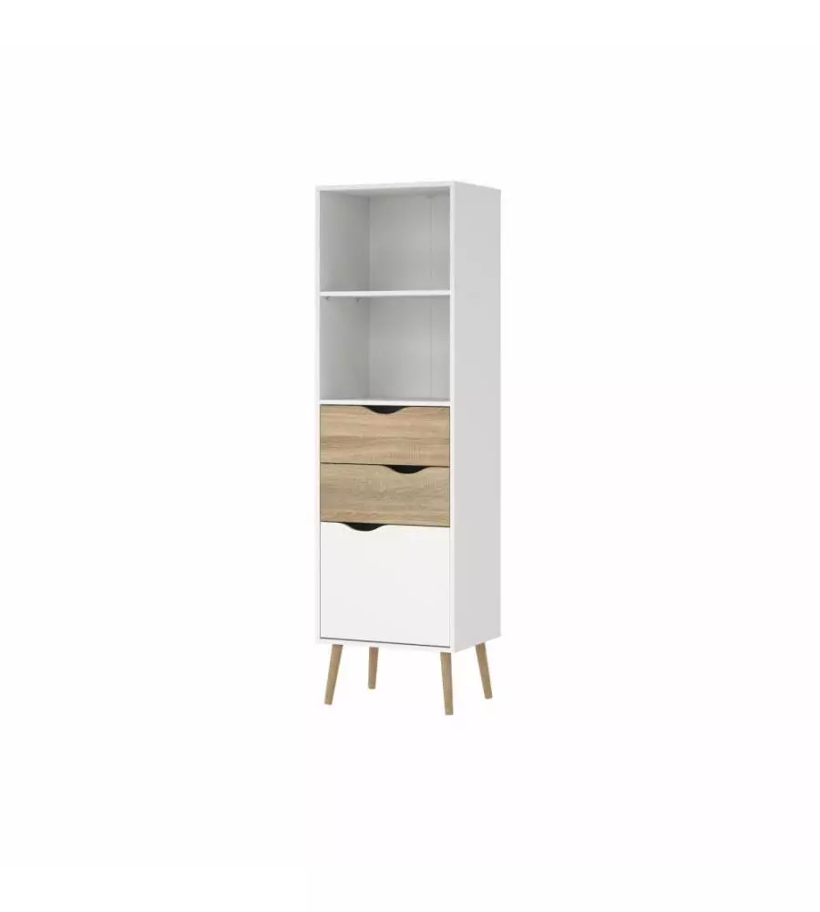 Vetrina 2 cassetti e 1 anta "Oslo" bianco e quercia 50,2x39,1x171,3 cm