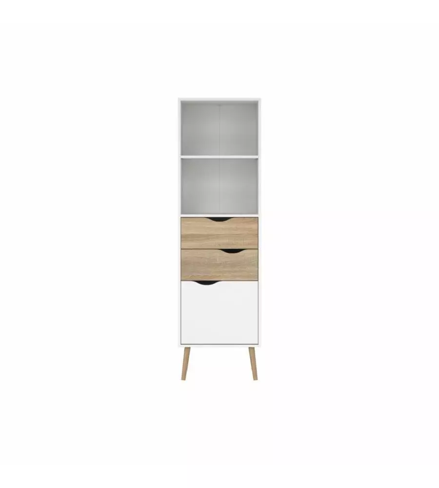 Vetrina 2 cassetti e 1 anta "Oslo" bianco e quercia 50,2x39,1x171,3 cm