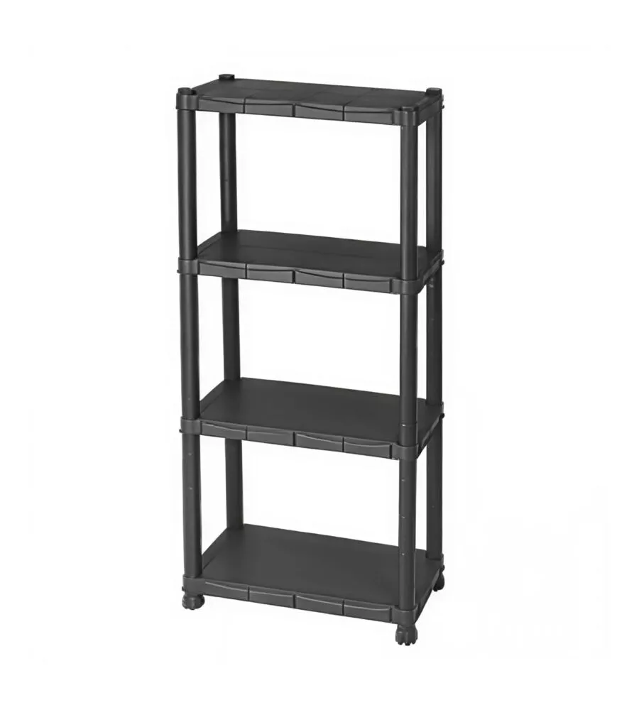 Set 2 scaffali 4 ripiani in polipropilene BellaHome "Iperione" nero portata 100 kg 60x30x143 cm