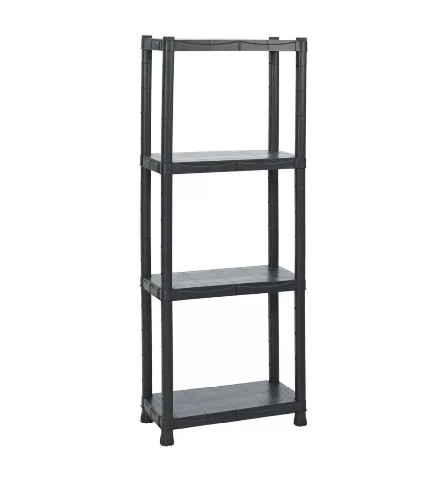 Set 2 scaffali 4 ripiani in polipropilene BellaHome "Iperione" nero portata 100 kg 60x30x143 cm
