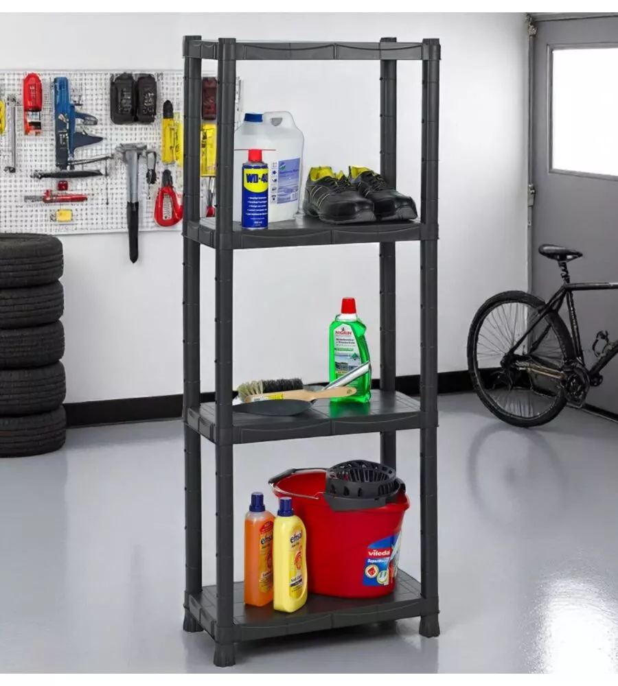 Set 2 scaffali 4 ripiani in polipropilene BellaHome "Iperione" nero portata 100 kg 60x30x143 cm