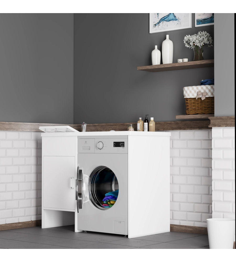 Lavatoio coprilavatrice con vasca reversibile "Garden" bianco 109x60x89 cm