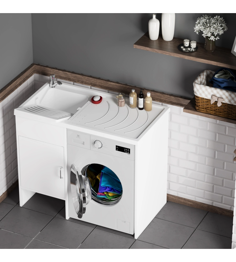 Lavatoio coprilavatrice con vasca reversibile "Garden" bianco 109x60x89 cm