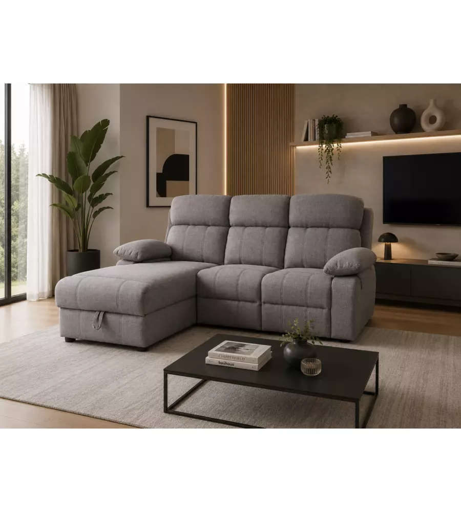 Divano angolare BellaHome "Ketty" in tessuto marrone con penisola a sinistra 197x174/93,5x95 cm