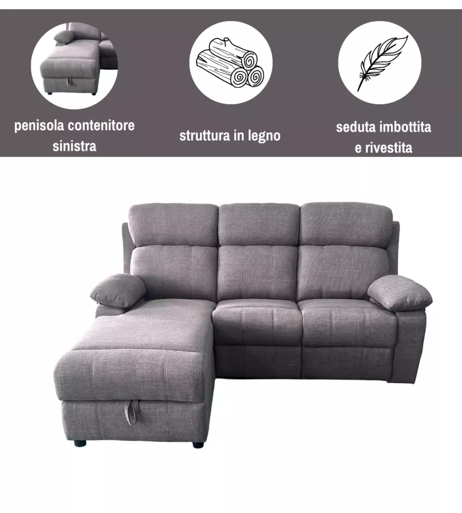 Divano angolare BellaHome "Ketty" in tessuto marrone con penisola a sinistra 197x174/93,5x95 cm