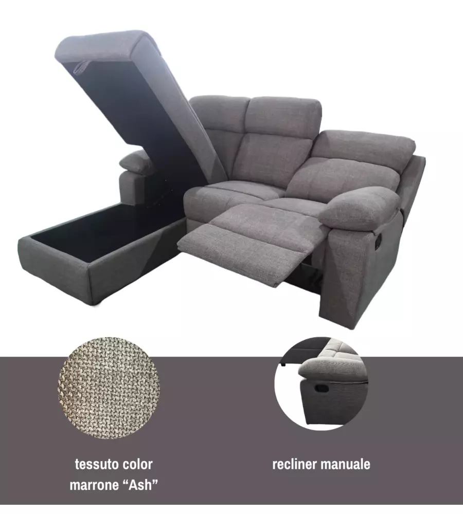 Divano angolare BellaHome "Ketty" in tessuto marrone con penisola a sinistra 197x174/93,5x95 cm