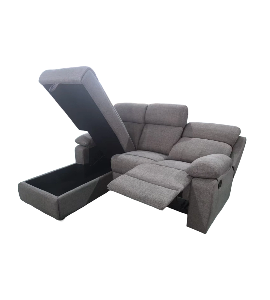 Divano angolare BellaHome "Ketty" in tessuto marrone con penisola a sinistra 197x174/93,5x95 cm