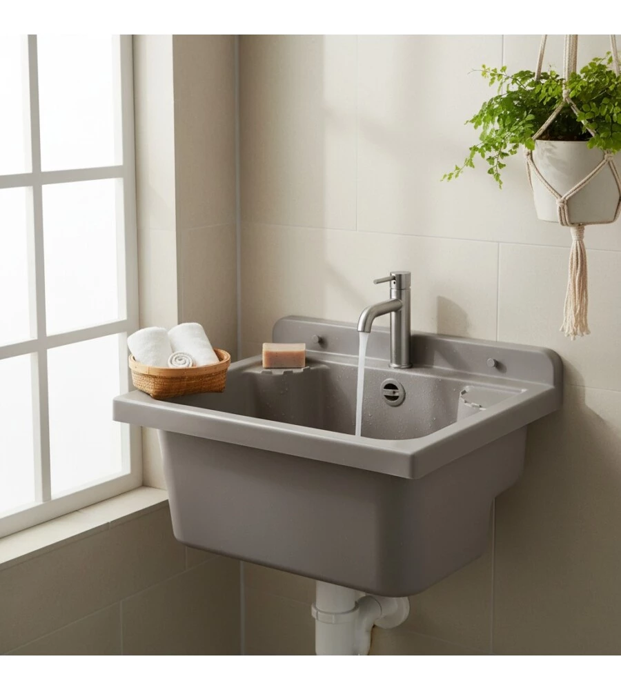 Lavello a muro "Pilozzo Mini" in polipropilene grigio 42,5x34x20 cm