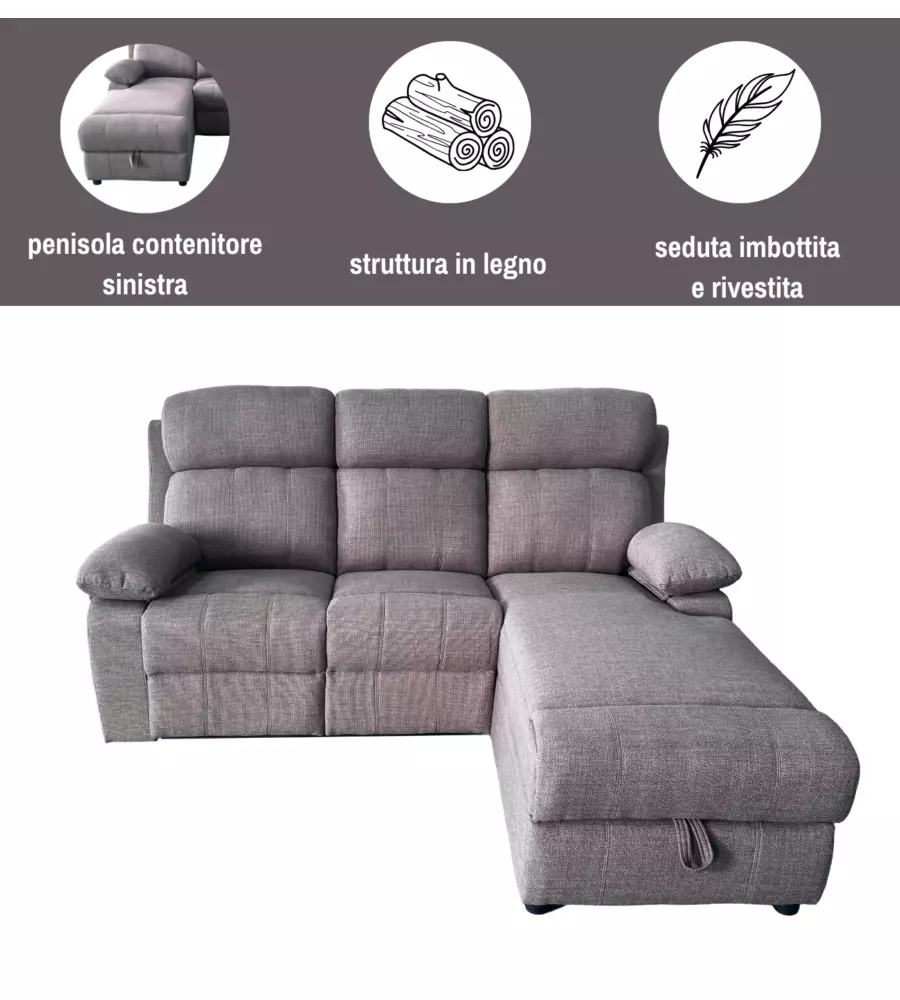 Divano angolare BellaHome "Ketty" in tessuto marrone con penisola a destra 197x174/93,5x95 cm