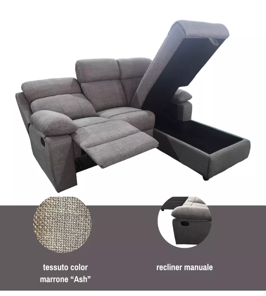 Divano angolare BellaHome "Ketty" in tessuto marrone con penisola a destra 197x174/93,5x95 cm