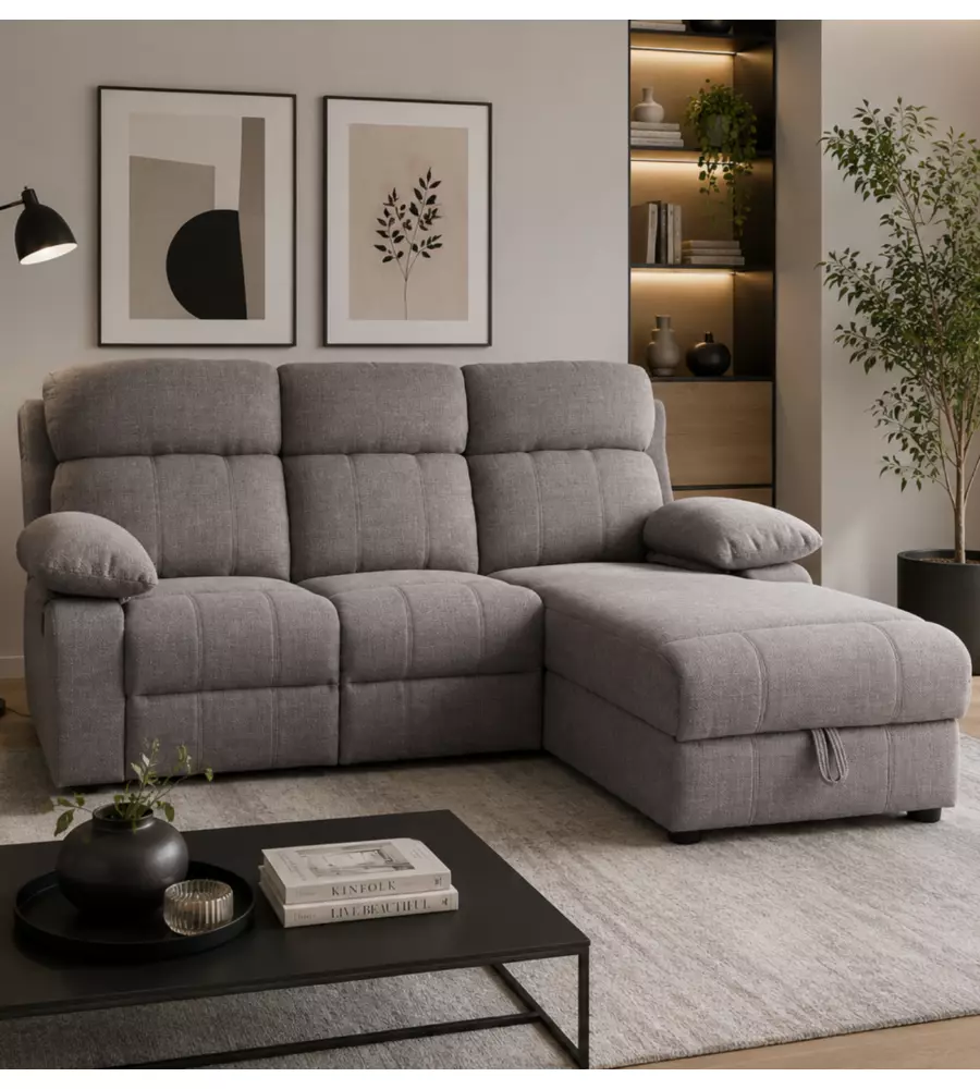 Divano angolare BellaHome "Ketty" in tessuto marrone con penisola a destra 197x174/93,5x95 cm