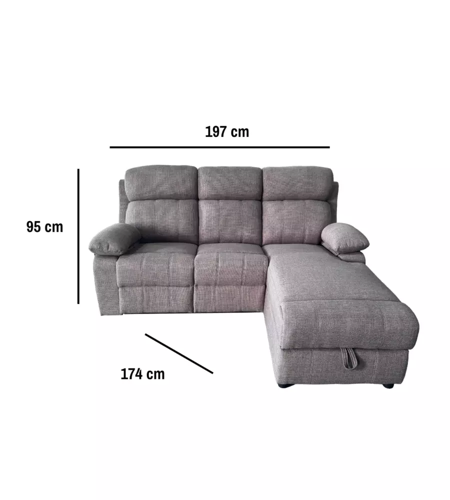 Divano angolare BellaHome "Ketty" in tessuto marrone con penisola a destra 197x174/93,5x95 cm
