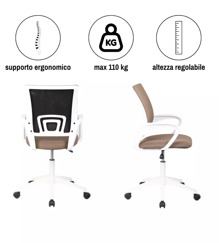 Sedia da ufficio Bellahome tortora 50x54x90-100 cm