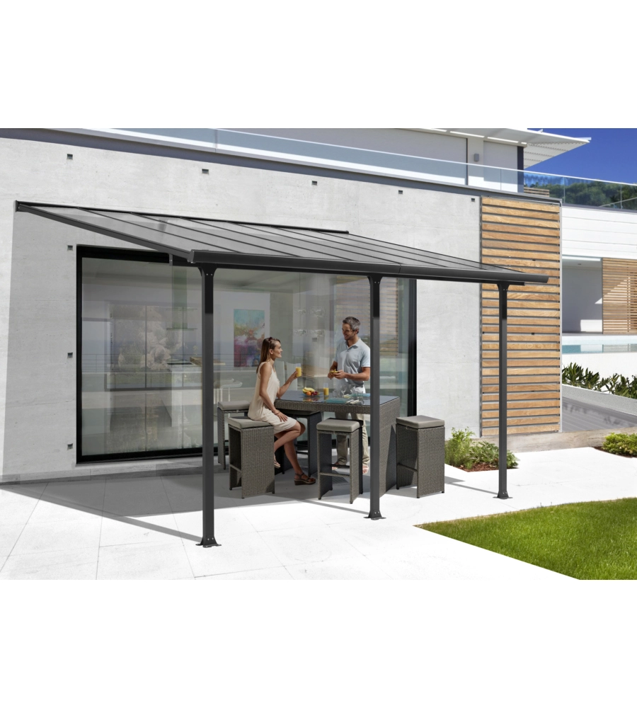 Pergola addossata da esterno Habrita in alluminio 418x307x299 cm