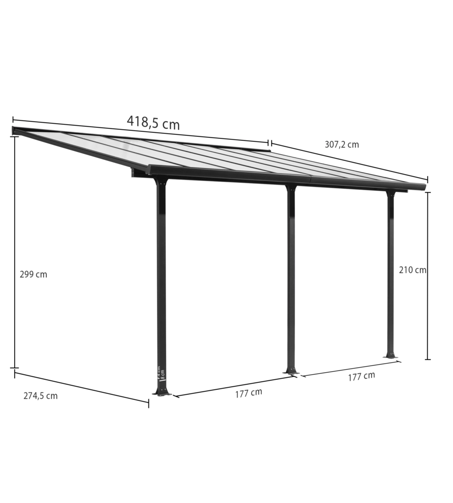 Pergola addossata da esterno Habrita in alluminio 418x307x299 cm