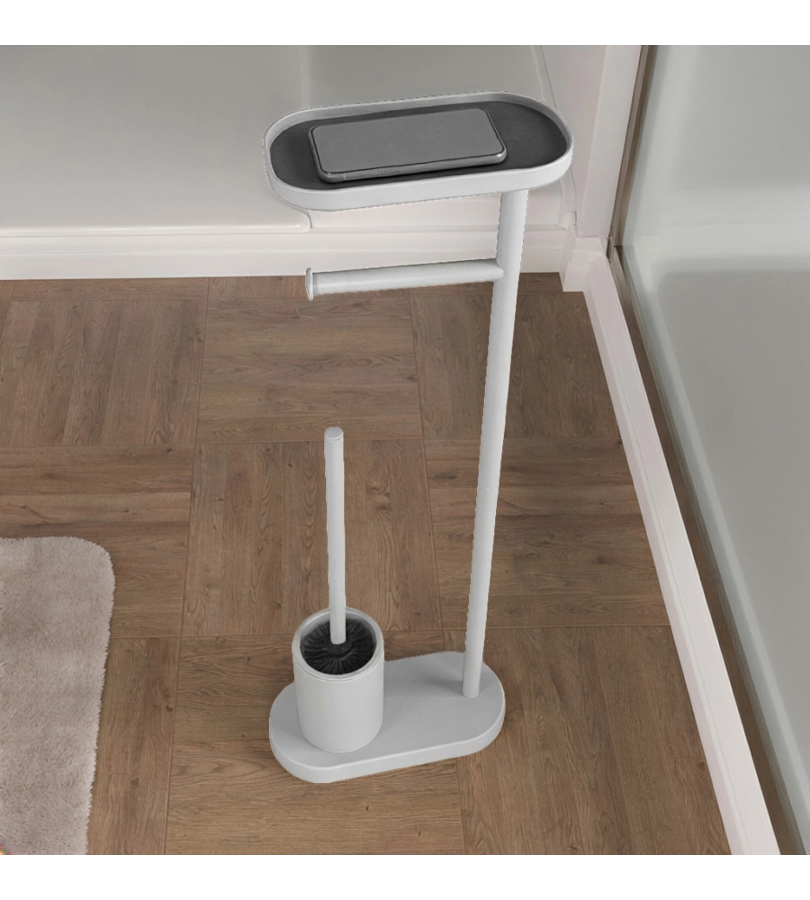 Piantana portarotolo e scopino wc Gedy "Elios" in metallo bianco matt