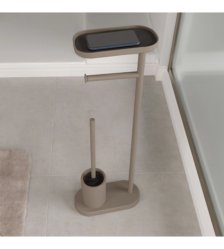 Piantana portarotolo e scopino wc Gedy "Elios" in metallo tortora chiaro matt