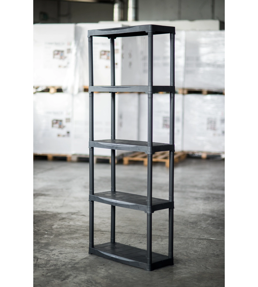 SCAFFALE 5 RIPIANI IN POLIPROPILENE ARTPLAST "TEMPO" NERO PORTATA 120 KG 60X30X176 CM