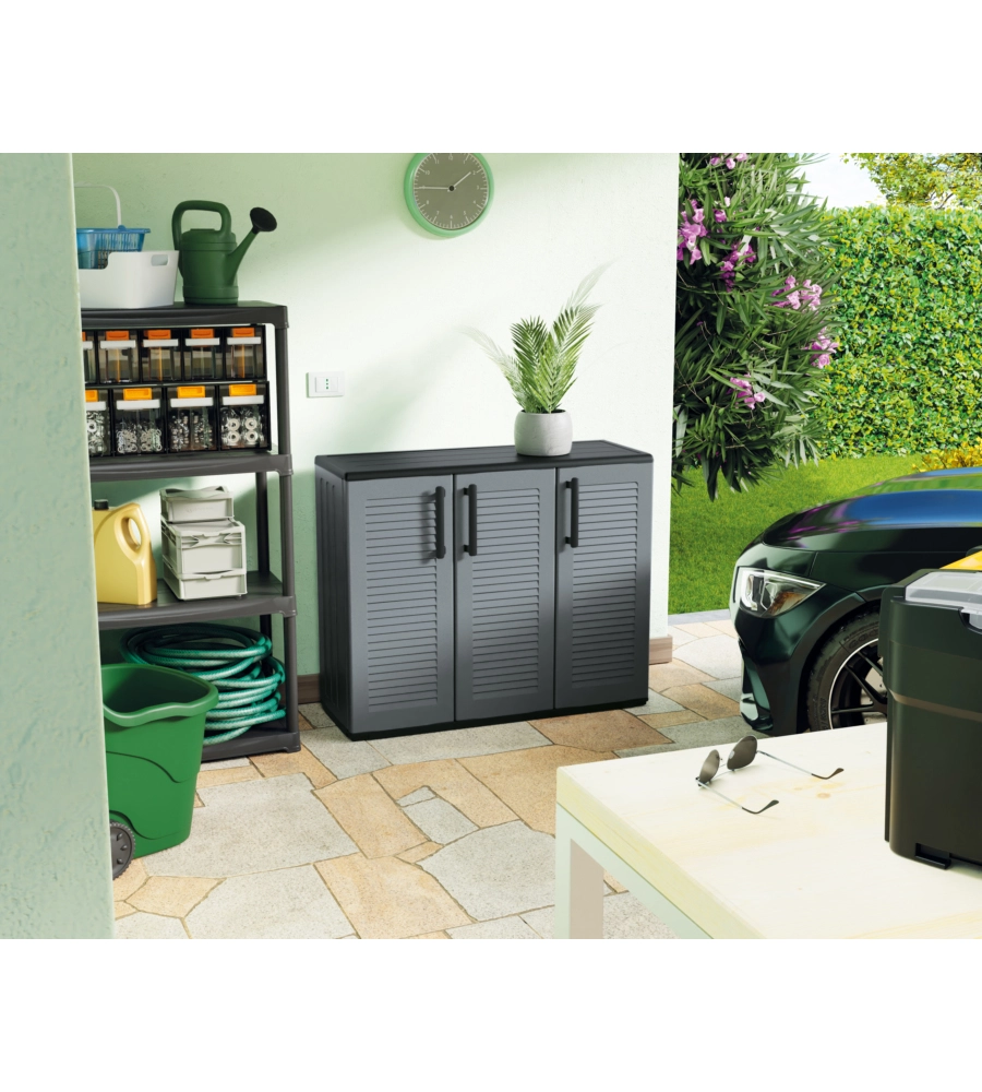 ARMADIO BASSO ARTPLAST "EASY" IN POLIPROPILENE GRIGIO SCURO 102X37X84 CM