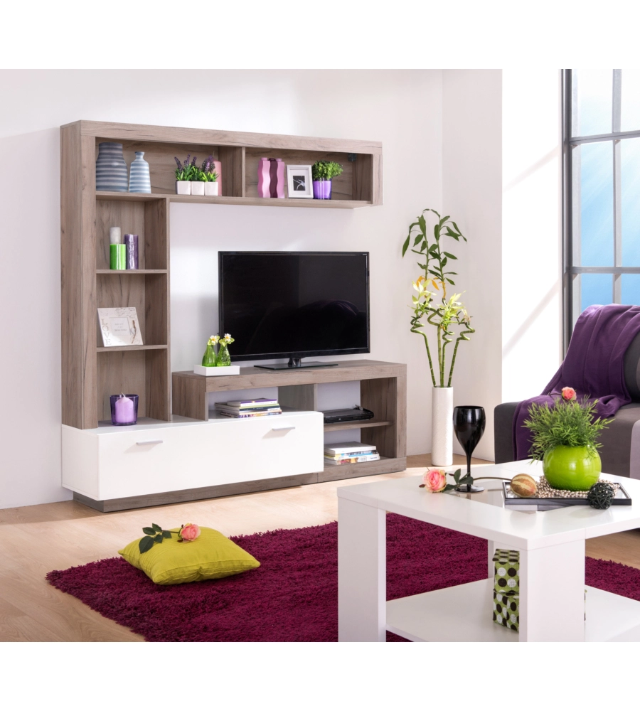 Parete da soggiorno BellaHome "Genova" quercia e bianco 170,5x41,5x170,5 cm