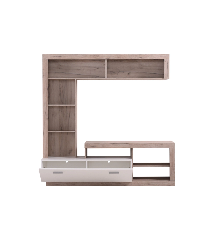 Parete da soggiorno BellaHome "Genova" quercia e bianco 170,5x41,5x170,5 cm