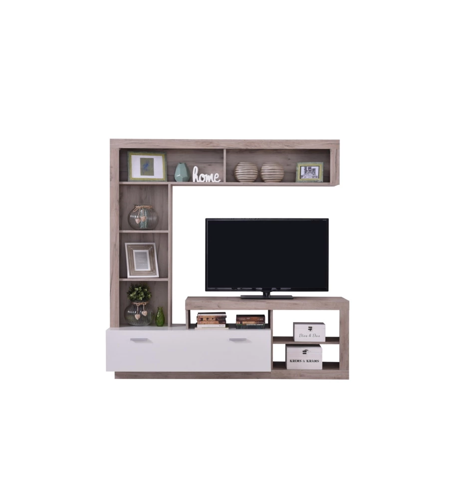 Parete da soggiorno BellaHome "Genova" quercia e bianco 170,5x41,5x170,5 cm