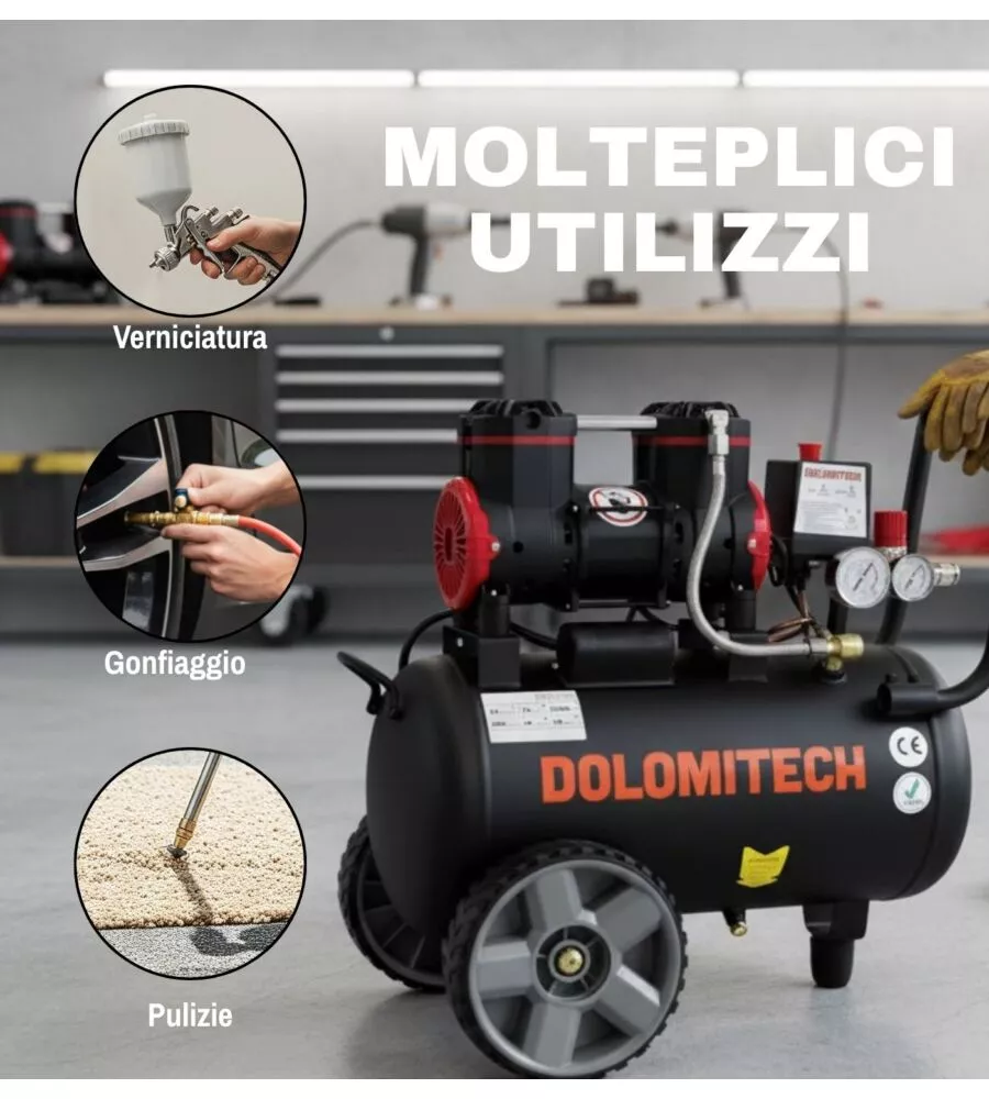 Compressore aria silenziato Dolomitech 24 lt 1,3 Hp